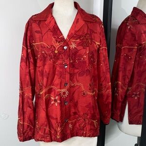 VNTG 100% SILK APPLIQUÉ EMBROIDERED LIGHTWEIGHT JACKET GOLD STITCHING HAND MADE